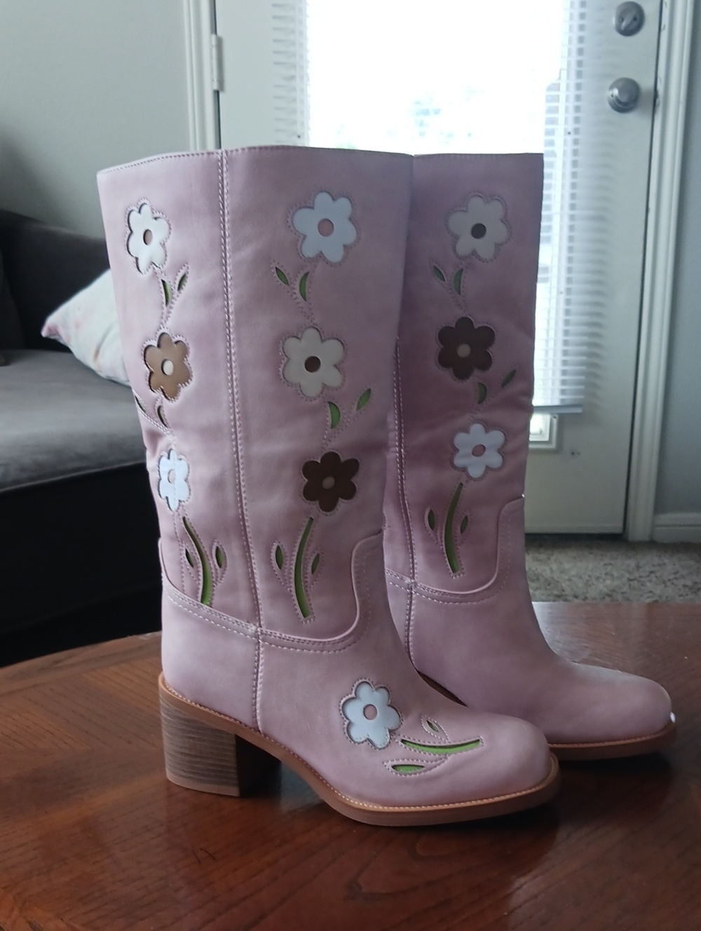 Women's Pink Floral Mid-Calf Boots